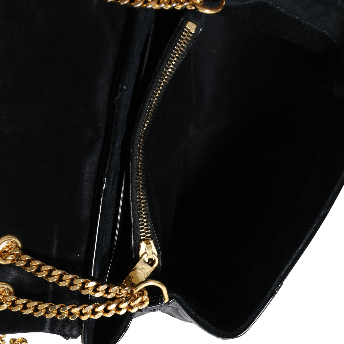 Saint Laurent Black Matelassé Patent Leather Small Loulou Monogram Shoulder Bag