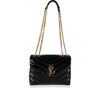 Saint Laurent Black Matelassé Patent Leather Small Loulou Monogram Shoulder Bag