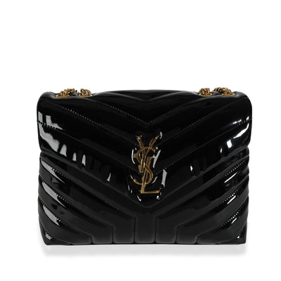 Saint Laurent Black Matelassé Patent Leather Small Loulou Monogram Shoulder Bag