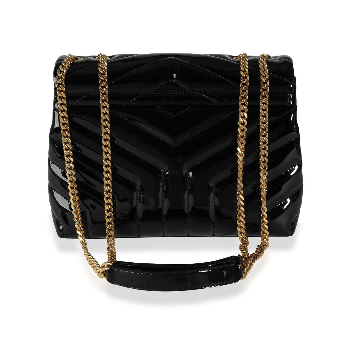 Saint Laurent Black Matelassé Patent Leather Small Loulou Monogram Shoulder Bag