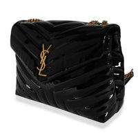 Saint Laurent Black Matelassé Patent Leather Small Loulou Monogram Shoulder Bag