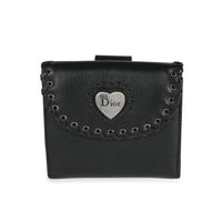 Christian Dior Black Leather & Silver Heart Embellished Compact Wallet