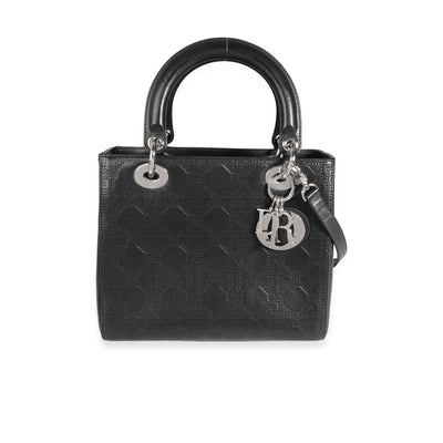 Dior Black Embossed Cannage Leather Medium Lady Dior Bag