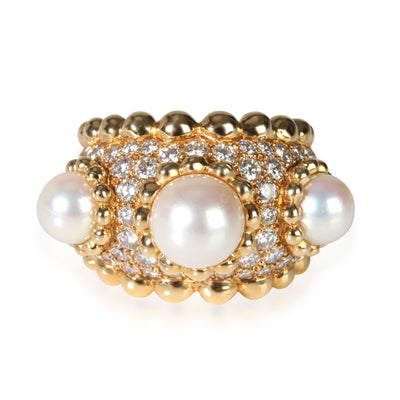 Chanel 1990s The Pearl Collection Pearl Diamond Ring in 18K Yellow Gold 1.50 ct
