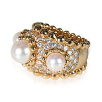 Chanel 1990s The Pearl Collection Pearl Diamond Ring in 18K Yellow Gold 1.50 ct