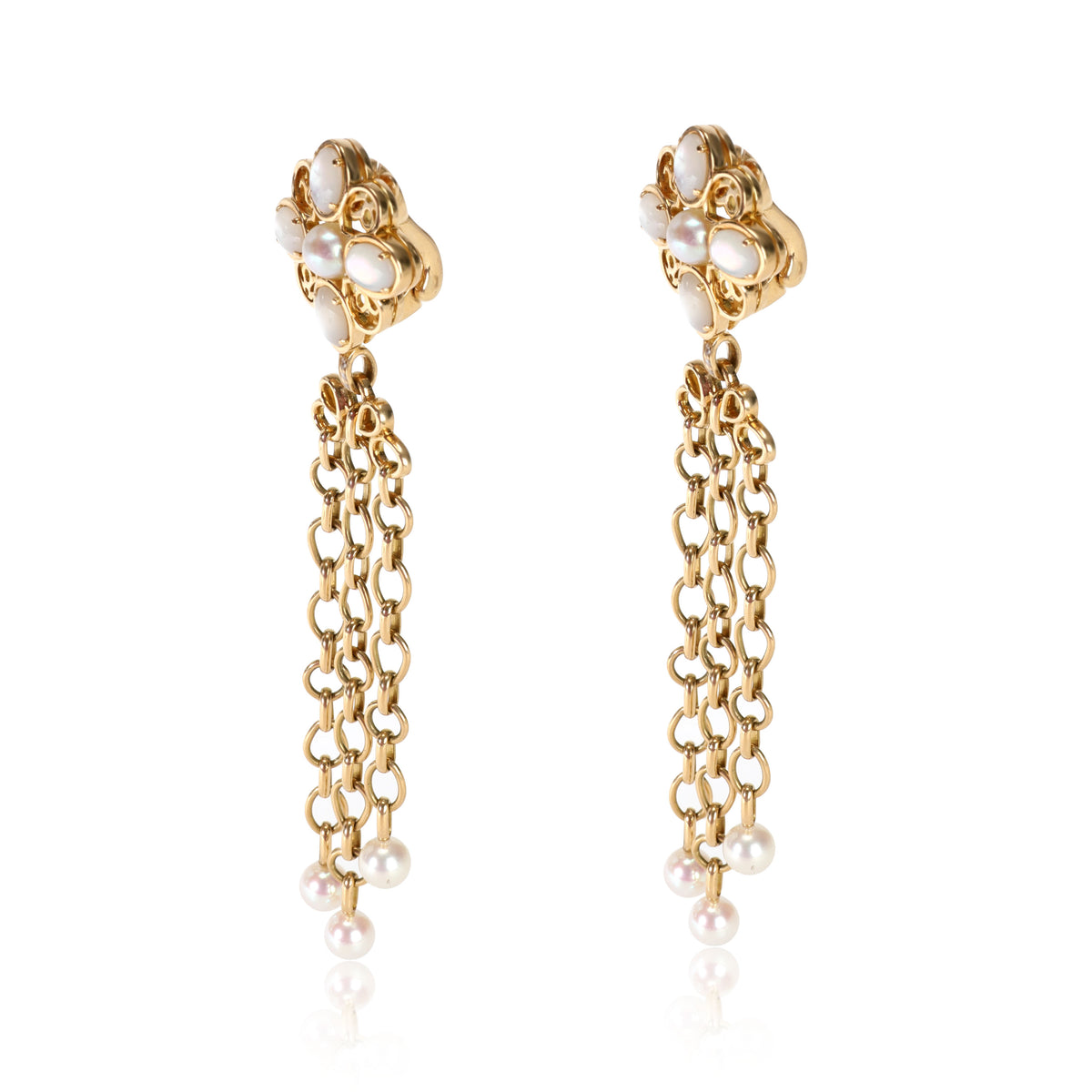 Vintage Chanel Moonstone, Diamond & Pearl Drop Earrings in 18K Yellow Gold