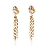 Vintage Chanel Moonstone, Diamond & Pearl Drop Earrings in 18K Yellow Gold