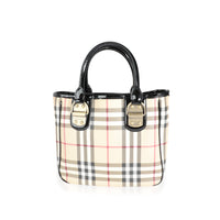 Burberry Nova Check & Black Patent Leather Accented Top Handle Tote