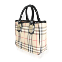 Burberry Nova Check & Black Patent Leather Accented Top Handle Tote