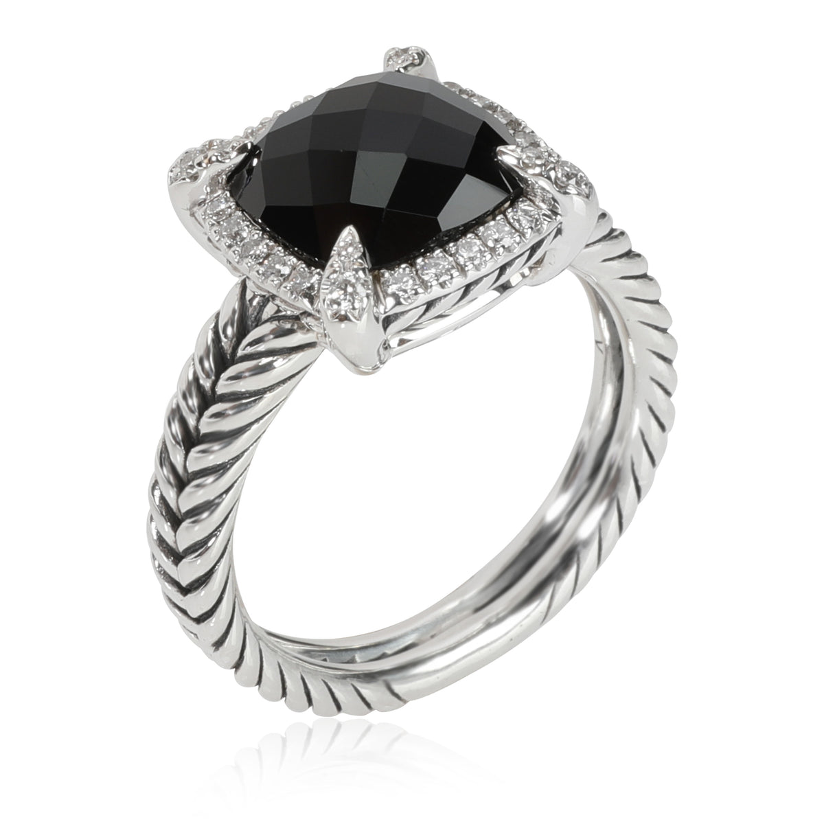 David Yurman Chatelaine Onyx Diamond Ring in Sterling Silver 0.14 ctw