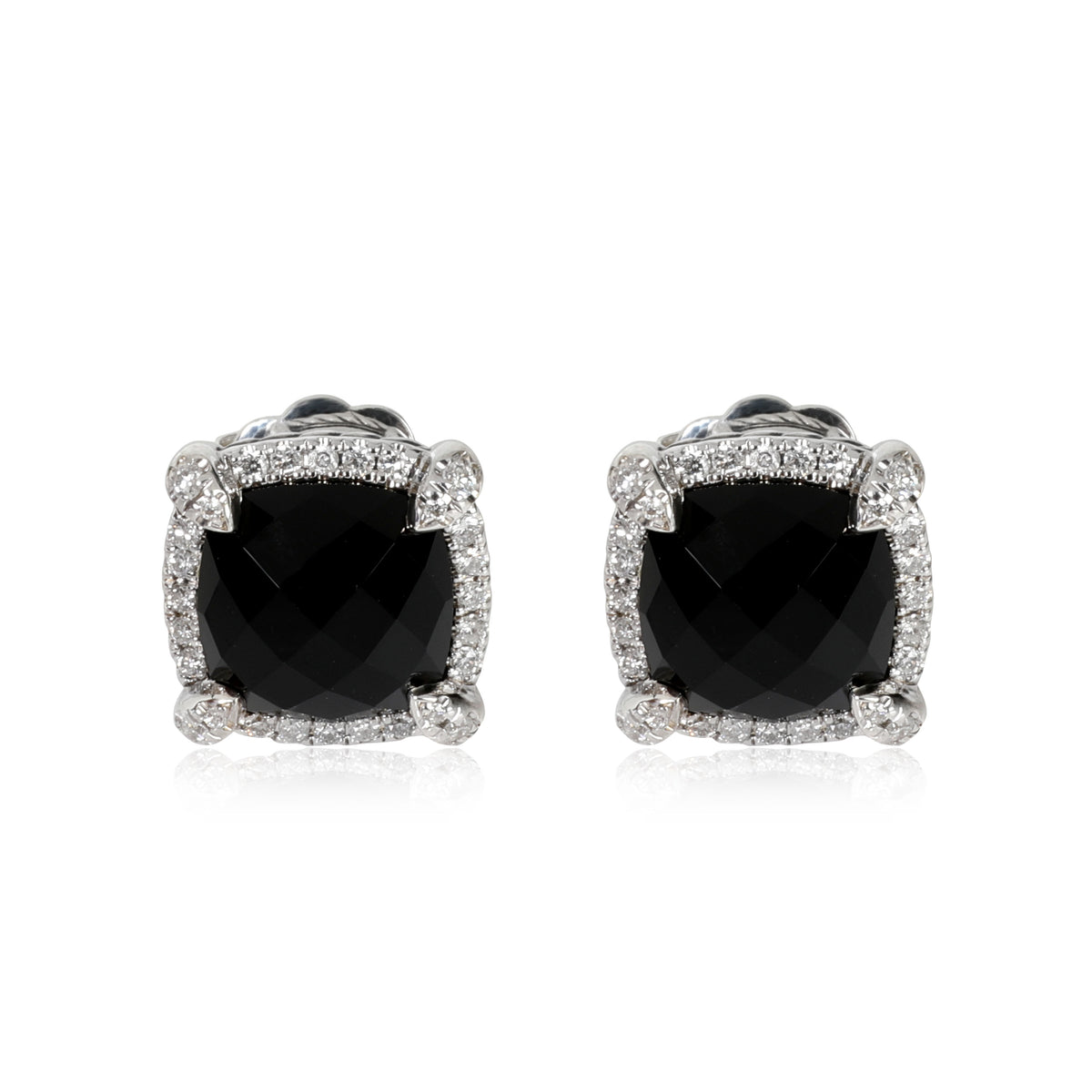 David Yurman Chatelaine Onyx Diamond Earrings in  Sterling Silver 0.29 CTW
