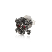 David Yurman Single Skull Stud Black Diamond Earring in Sterling Silver 0.33 CTW