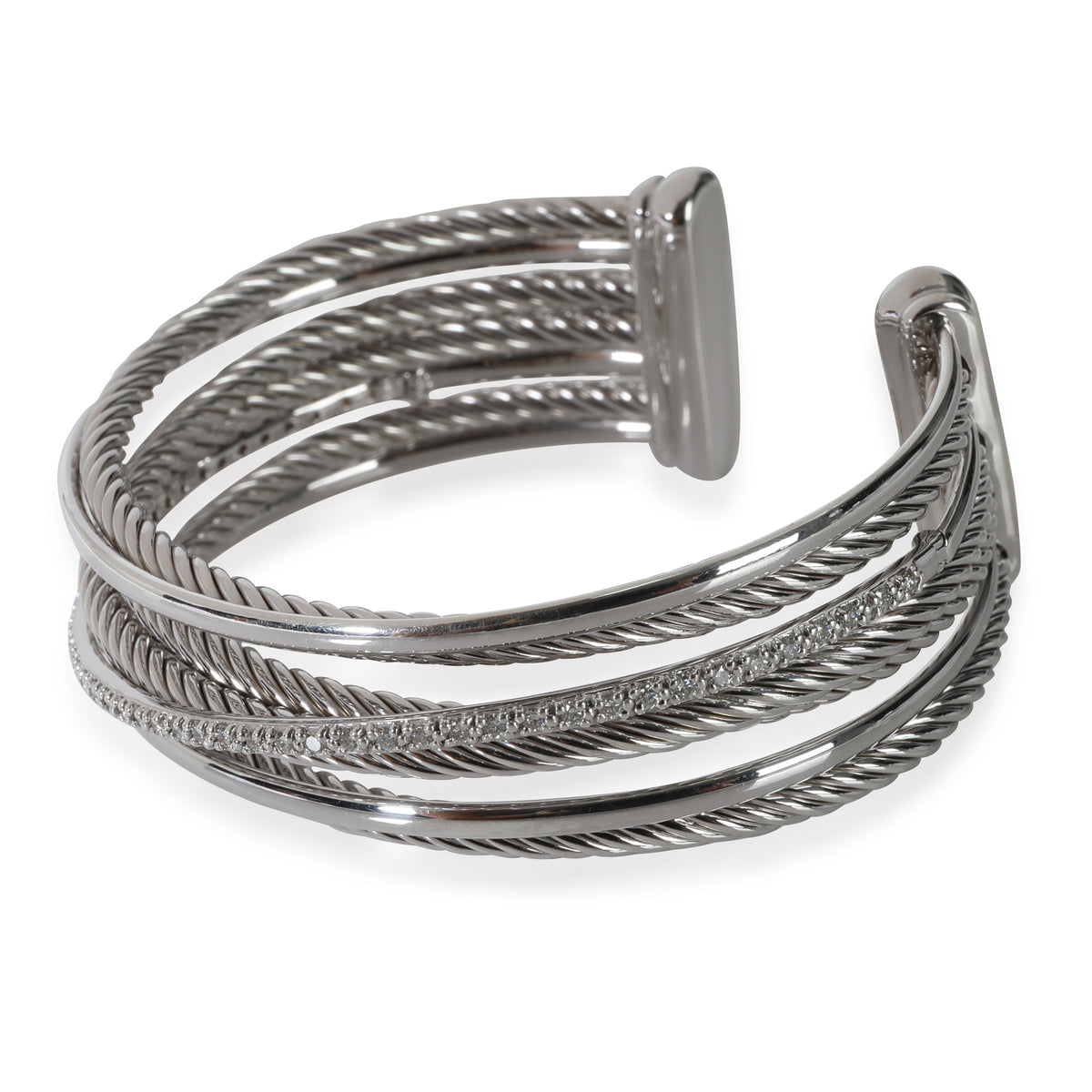 David Yurman Crossover Diamond Cuff in  Sterling Silver 0.65 CTW