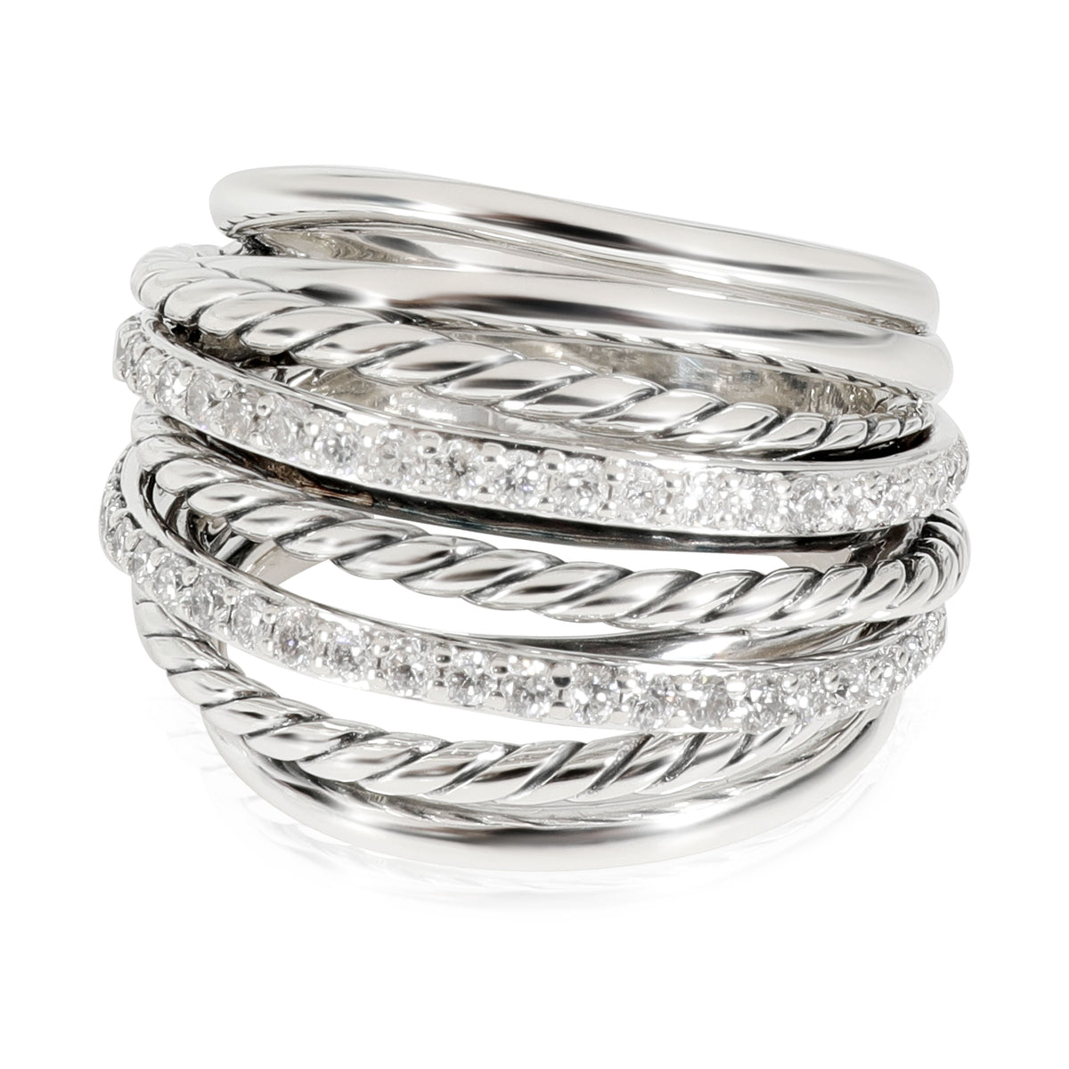 David Yurman Crossover Diamond Cable Ring in  Sterling Silver 0.67 CTW