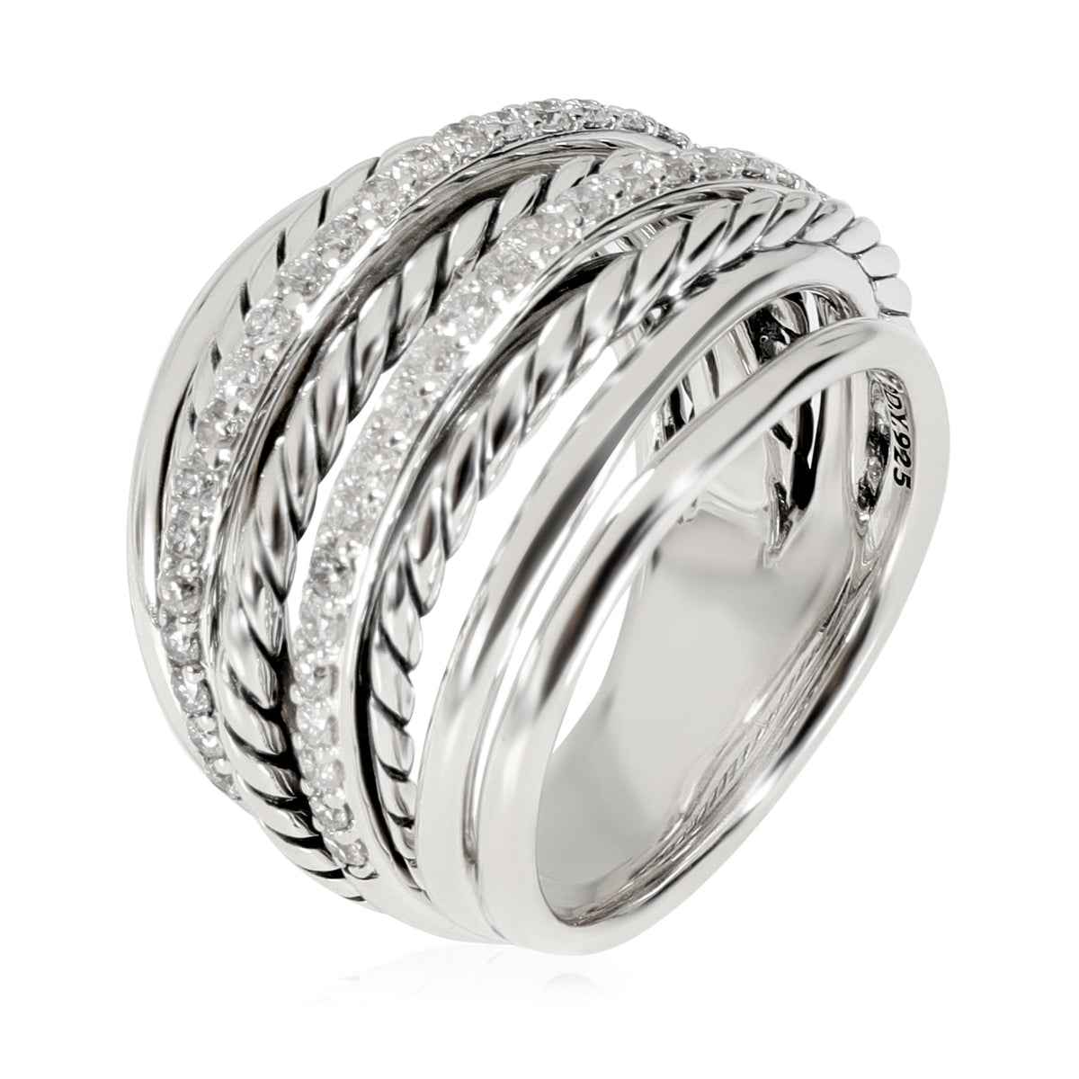 David Yurman Crossover Diamond Cable Ring in  Sterling Silver 0.67 CTW