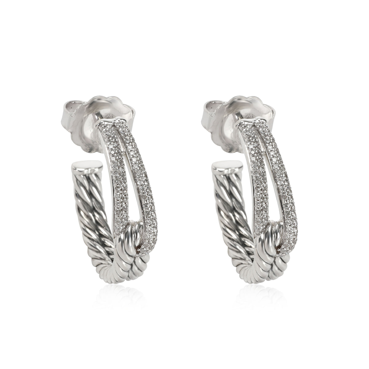 David Yurman Labyrinth Diamond Hoop Earring in Sterling Silver 0.35 CTW