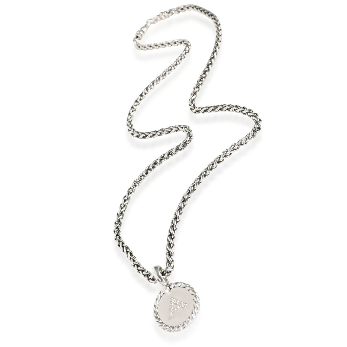 David Yurman Diamond Initial A Charm Necklace in Sterling Silver 0.11 CTW