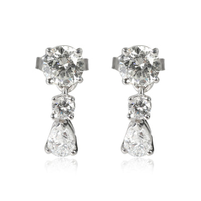 Diamond Multi Shape Drop Earrings in 14kt White Gold 1 5/8 CTW