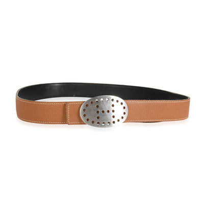 Hermès Gold & Black Leather Mirage Reversible Belt 90 PHW