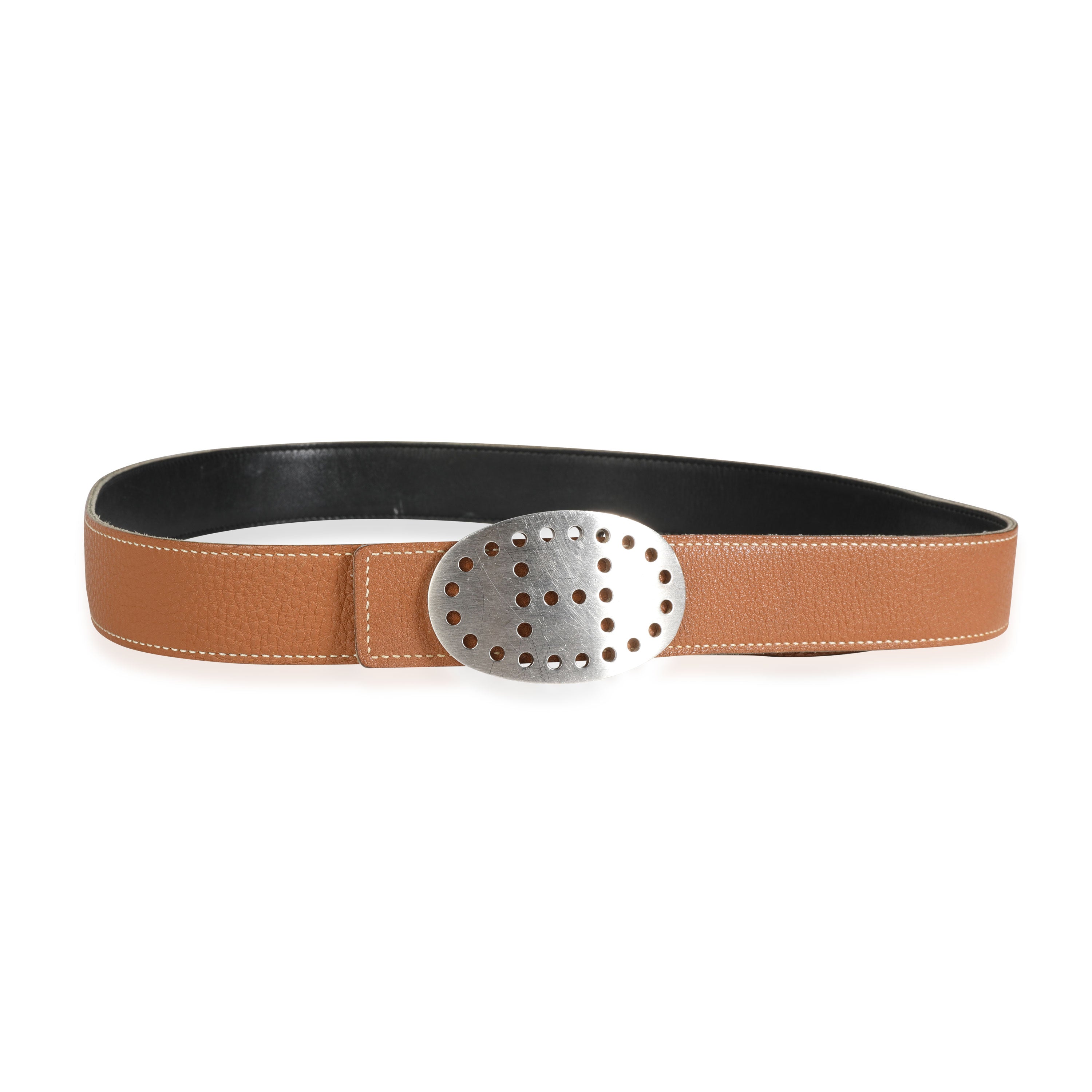 Hermès Gold & Black Leather Mirage Reversible Belt 90 PHW 