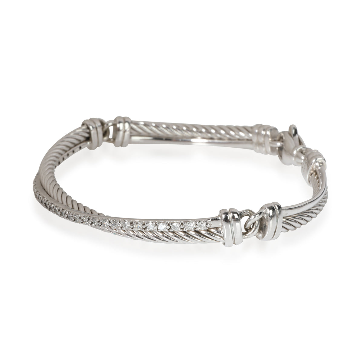 David Yurman Cable Crossover Diamond Bracelet in  Sterling Silver 0.43 CTW