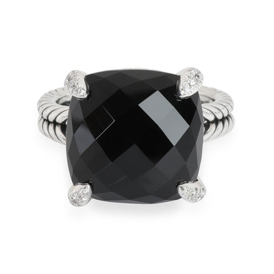 David Yurman Chatelaine Onyx Diamond Ring in Sterling Silver Black 0.08 ctw