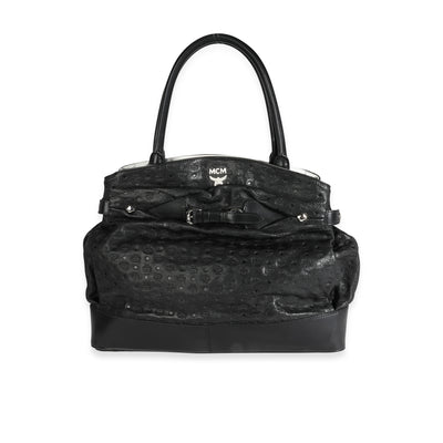 MCM Black Leather Embossed Visetos Tote