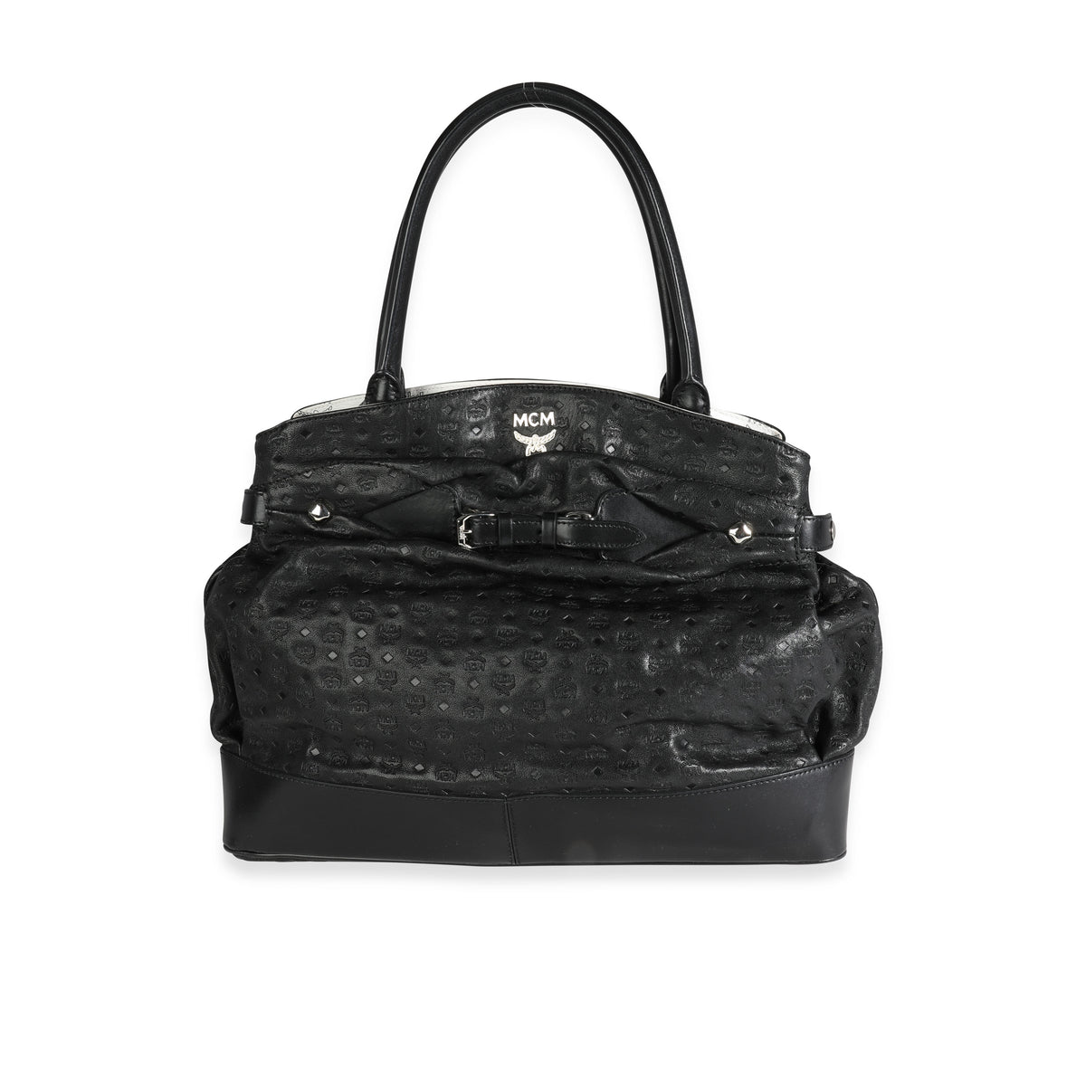 MCM Black Leather Embossed Visetos Tote