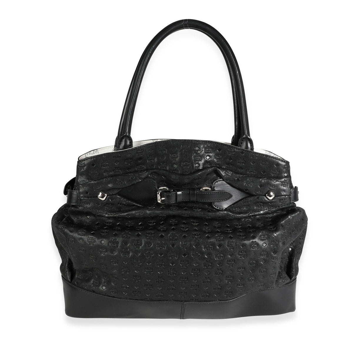 MCM Black Leather Embossed Visetos Tote