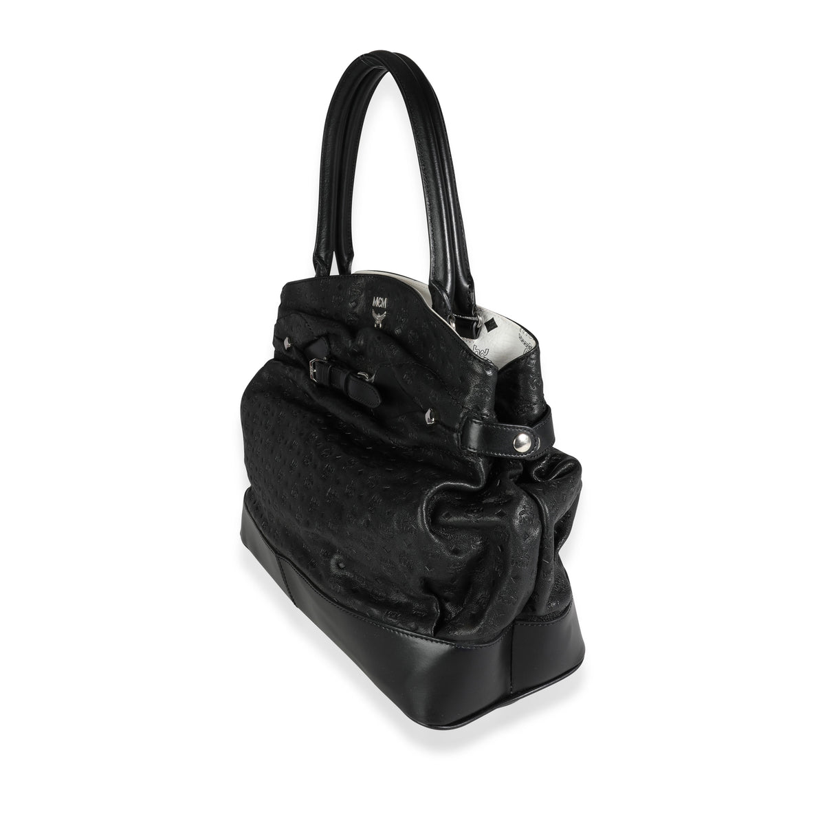 MCM Black Leather Embossed Visetos Tote