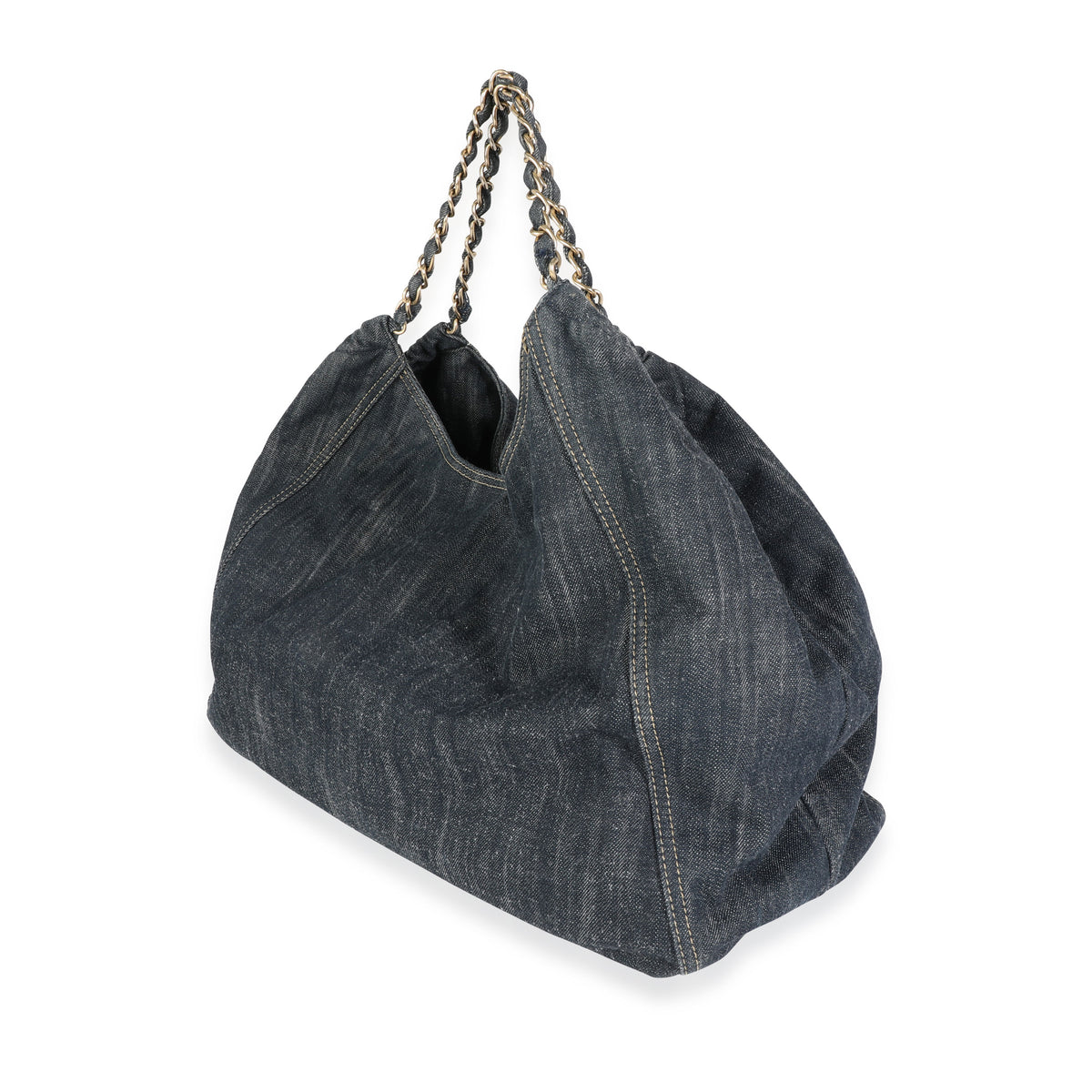 CHANEL Leather Coco Cabas Denim Shoulder Bag