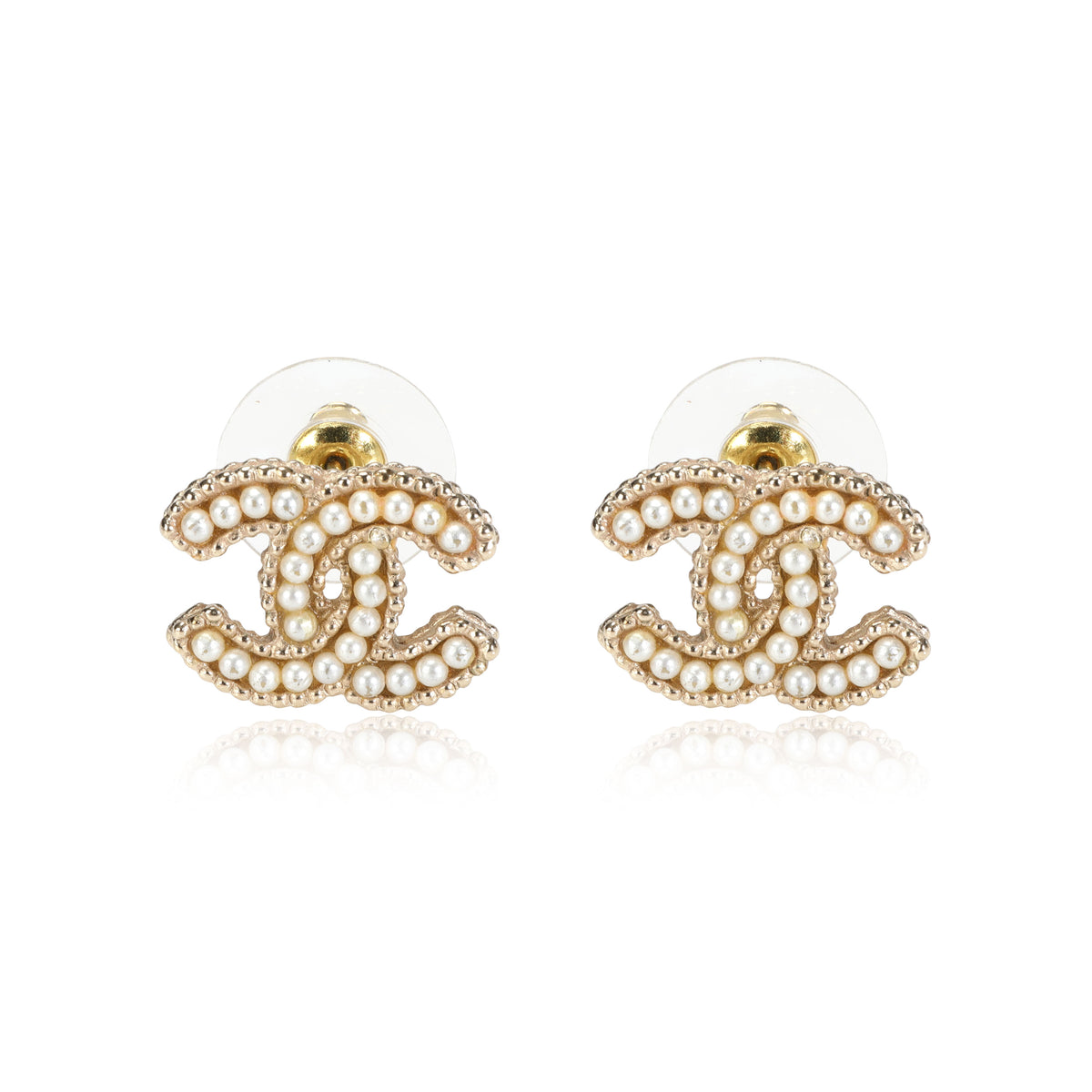 Chanel Faux Pearl CC Logo Stud Earrings