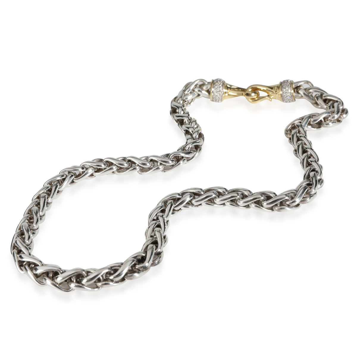 David Yurman Diamond Wheat Chain Necklace in 14K YG/SS 0.68 CT