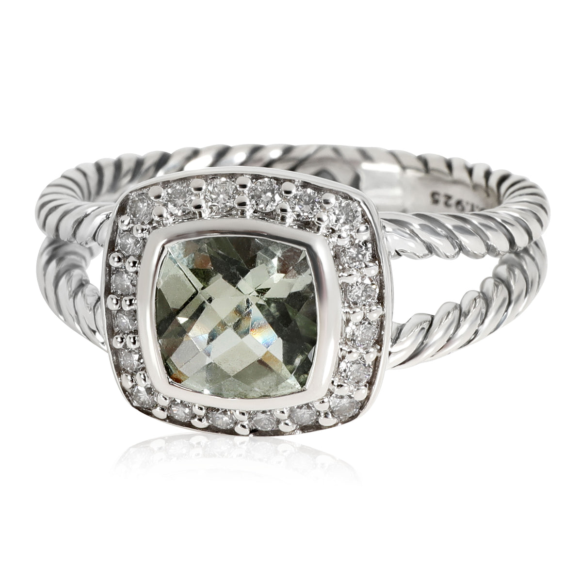 David Yurman Albion Prasiolite Diamond Ring in  Sterling Silver 0.17 CTW