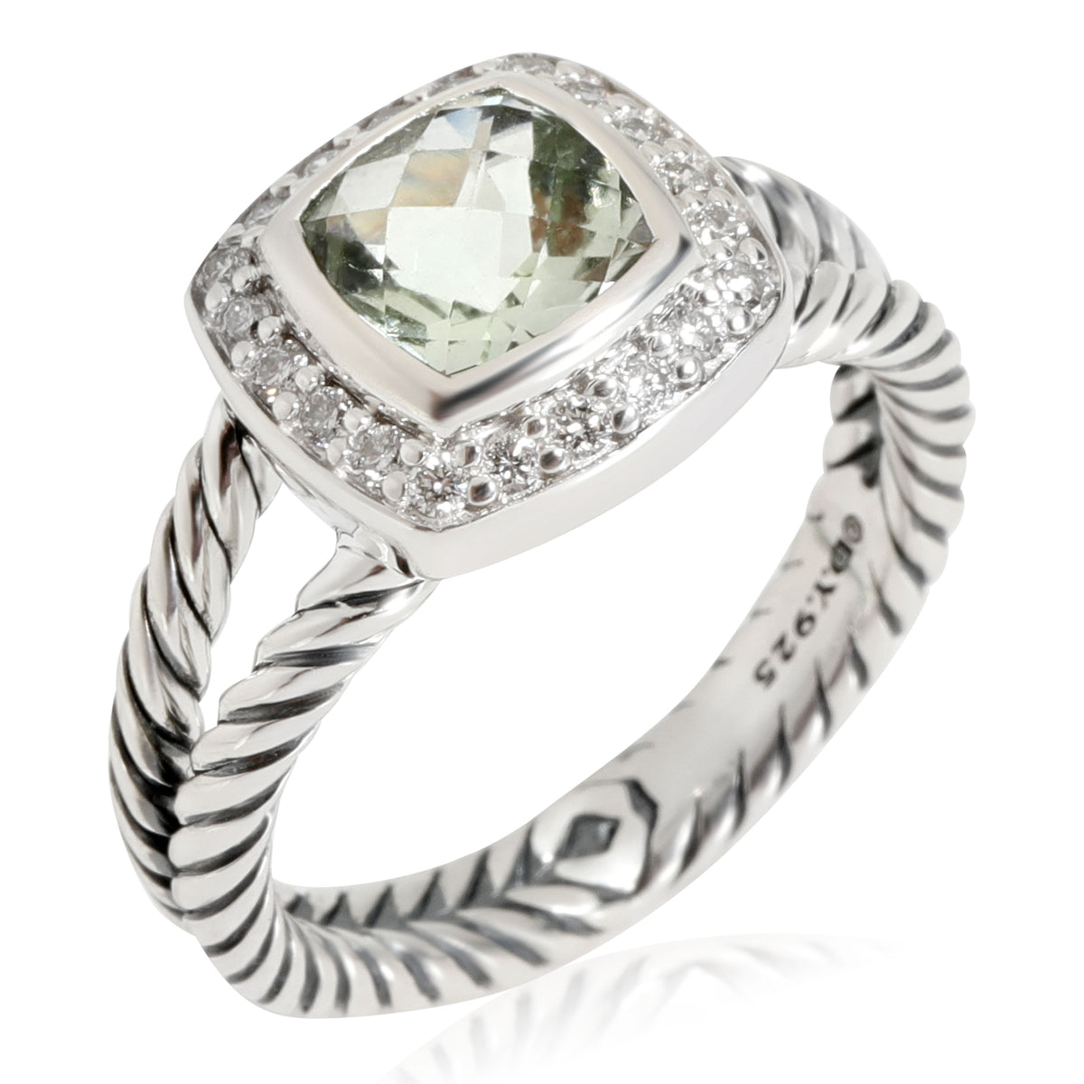 David Yurman Albion Prasiolite Diamond Ring in  Sterling Silver 0.17 CTW