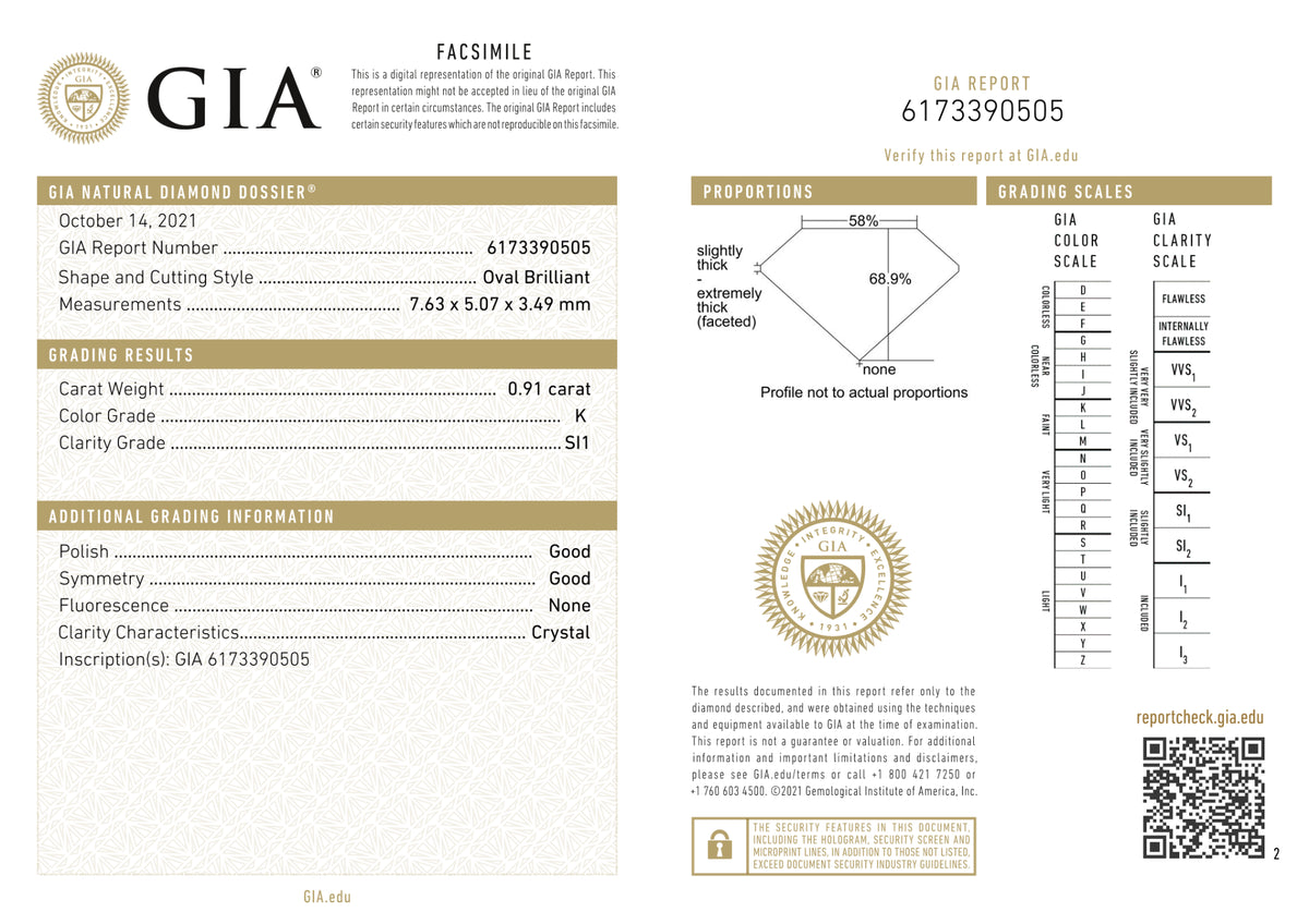 GIA Certified 0.91 Ct Oval cut K SI1 Loose Diamond