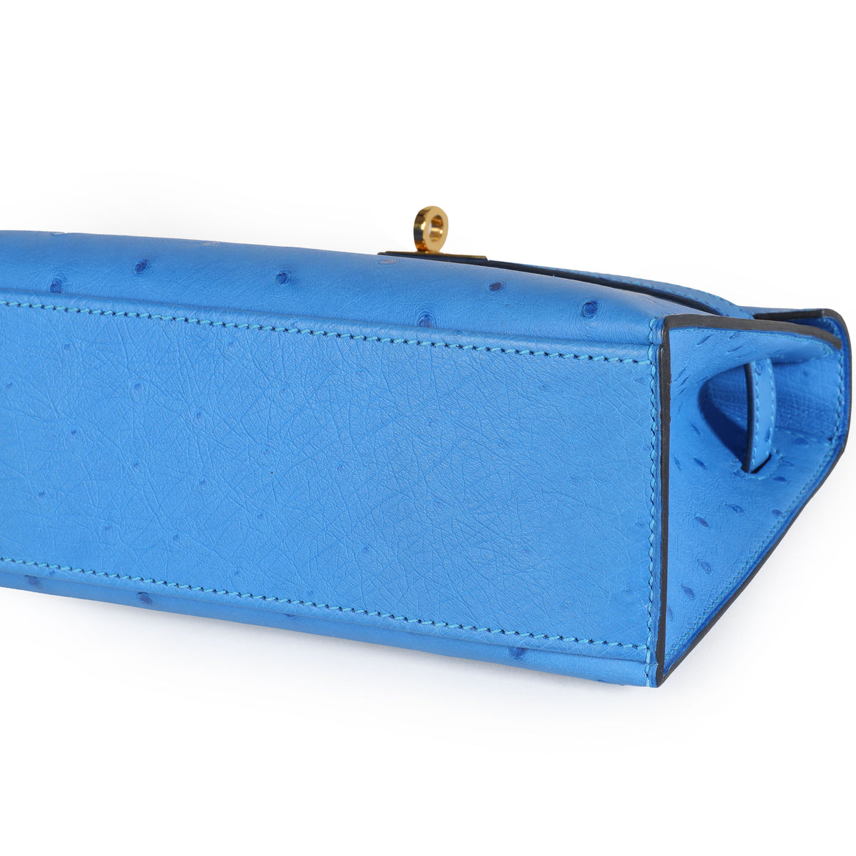 Hermes Kelly Pochette Bag Bleuet Ostrich Clutch Gold Hardware