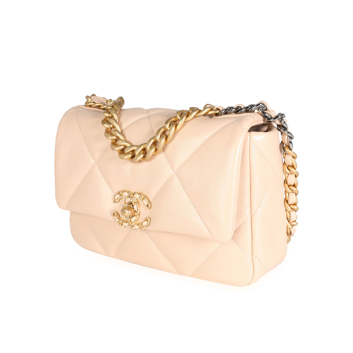 Chanel Beige Quilted Lambskin Chanel 19 Medium Flap Bag