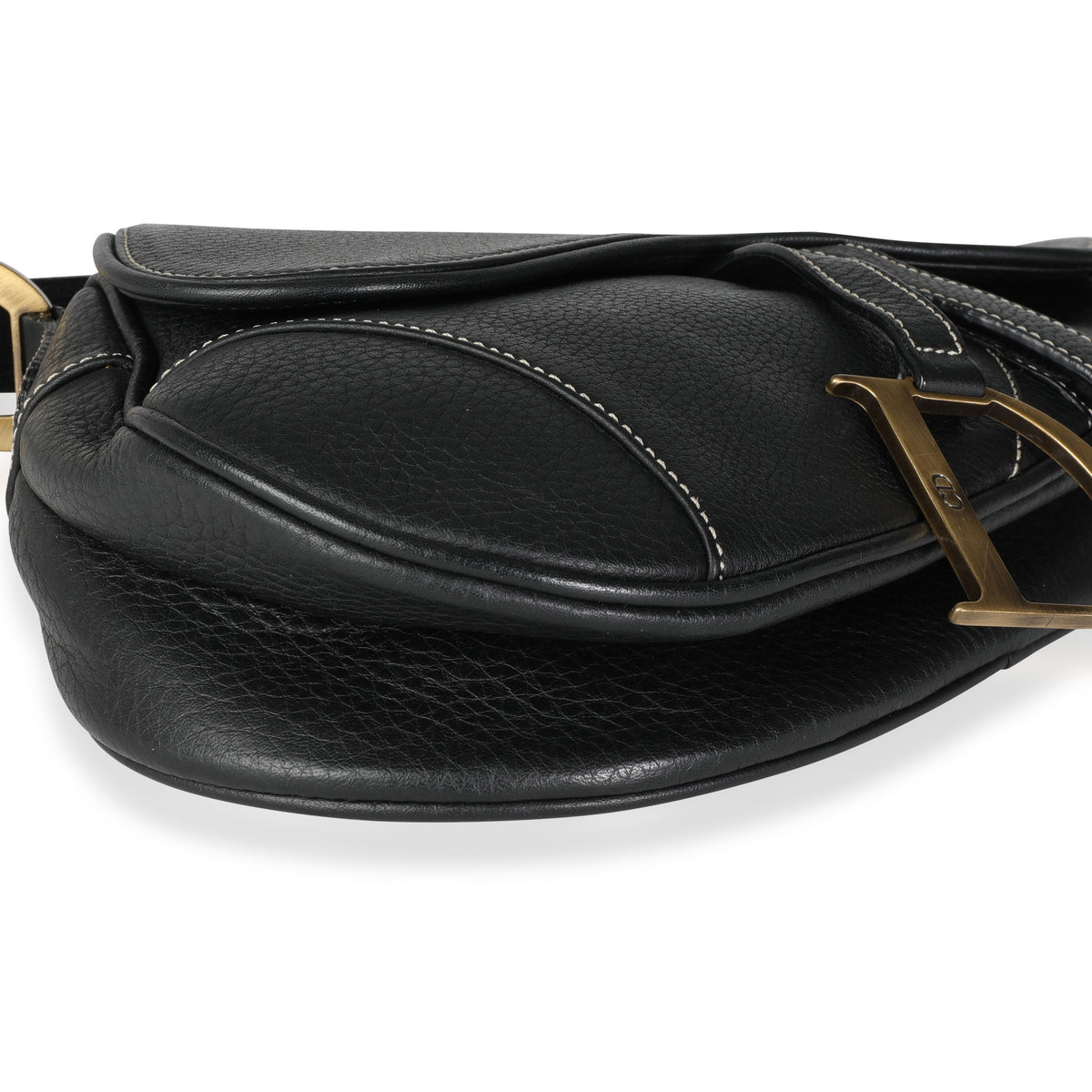 Dior Vintage Black Grained Leather Saddle Bag