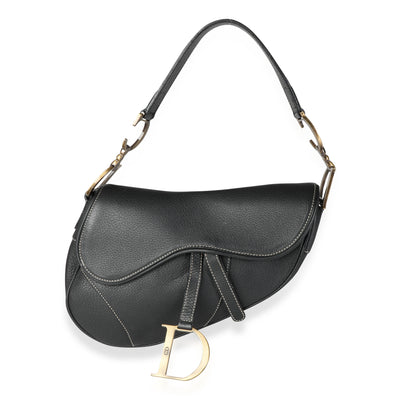 Dior Vintage Black Grained Leather Saddle Bag