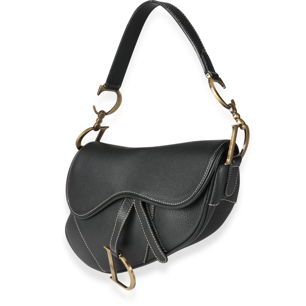Dior Vintage Black Grained Leather Saddle Bag