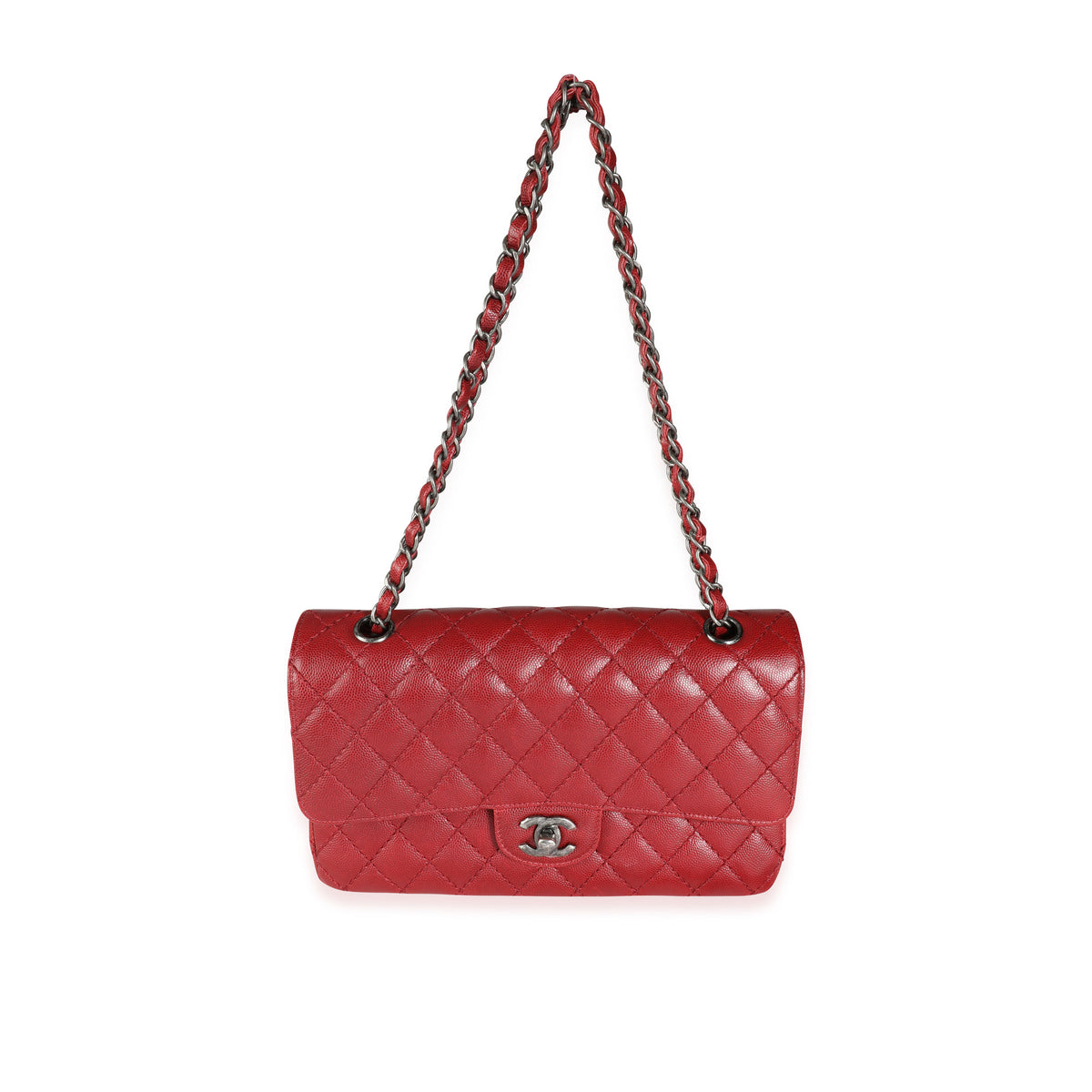 Chanel Dark Red Quilted Caviar Medium Classic Double Flap Bag