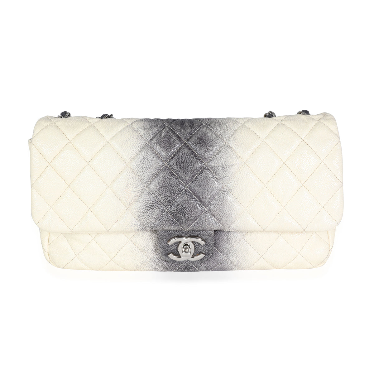 Chanel Ivory & Grey Ombré Stripe Quilted Caviar Jumbo Single Flap Bag, myGemma, SG