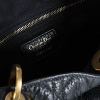 Christian Dior Black Cannage Quilted Grained Calfskin Large Lady Dior Bag