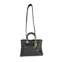 Christian Dior Black Cannage Quilted Grained Calfskin Large Lady Dior Bag