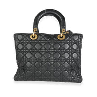 Christian Dior Black Cannage Quilted Grained Calfskin Large Lady Dior Bag