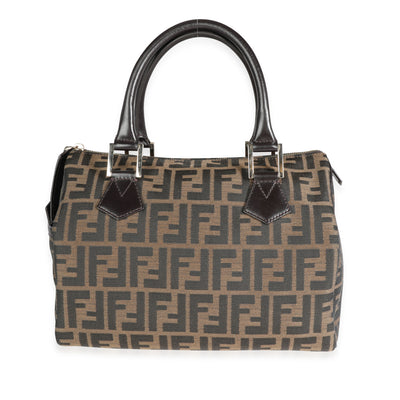 Fendi Tabacco Zucca Print Canvas & Moro Leather Medium Boston Bag