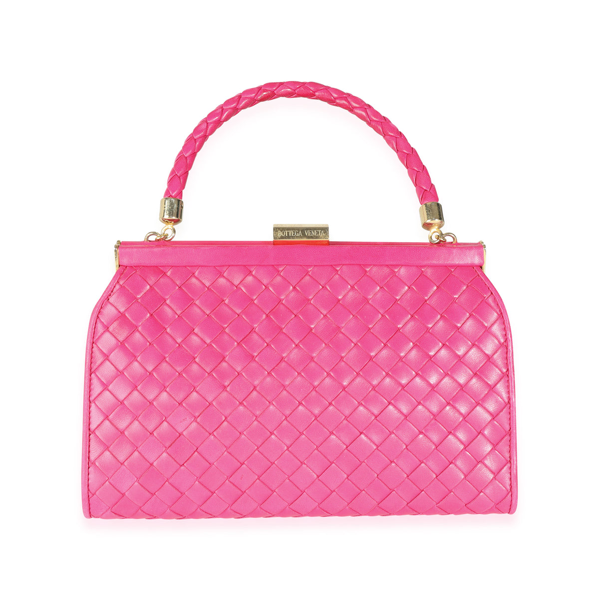 Bottega Veneta Vintage Pink Intrecciato Woven Leather Kiss Lock Frame Bag