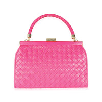 Bottega Veneta Vintage Pink Intrecciato Woven Leather Kiss Lock Frame Bag