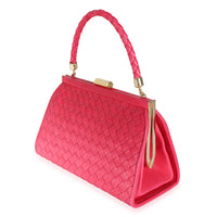 Bottega Veneta Vintage Pink Intrecciato Woven Leather Kiss Lock Frame Bag